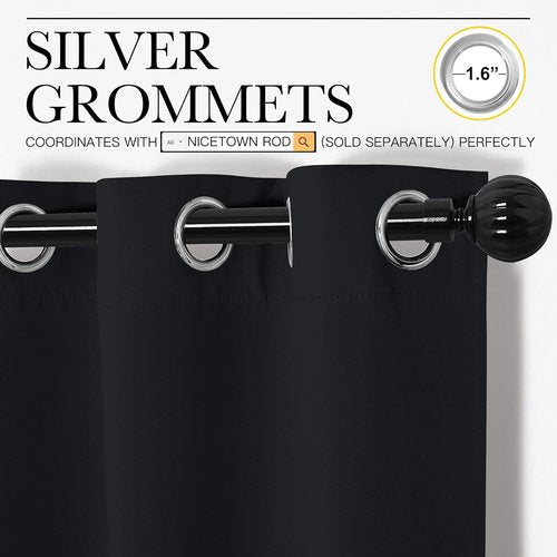 NICETOWN Blackout Curtain Panels - Light Reducing Thermal Insulated Grommet Drapes | Set of 2, 55" x 78", Black