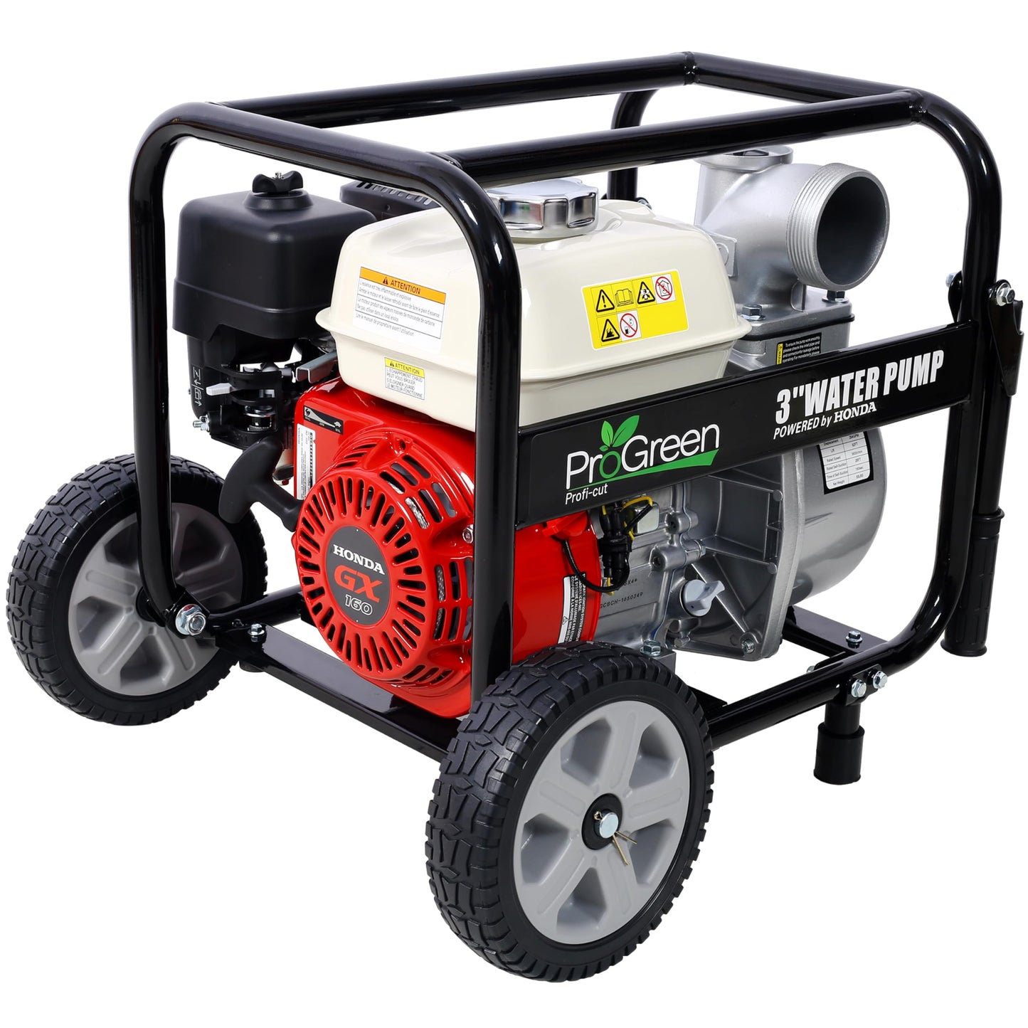 KEIKI 3" Water Pump, 264Gpm, 163cc for Honda GX160 Engine, 3IN NPT COUPLER with Accessories Kit and Handle Wheel, Semi-Trash Transfer Pump for Irrigation (With 25ft Hose)