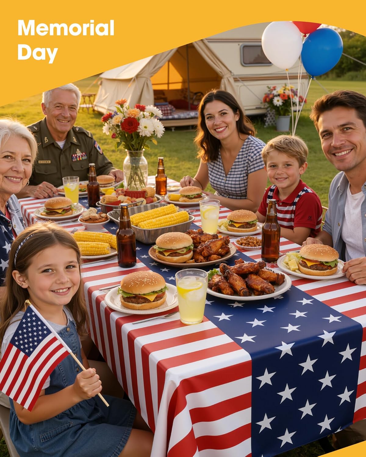 Niuara American Flag Tablecloth - 4 Pack Disposable 54" x 108" Patriotic Decor for 4th of July & Memorial Day