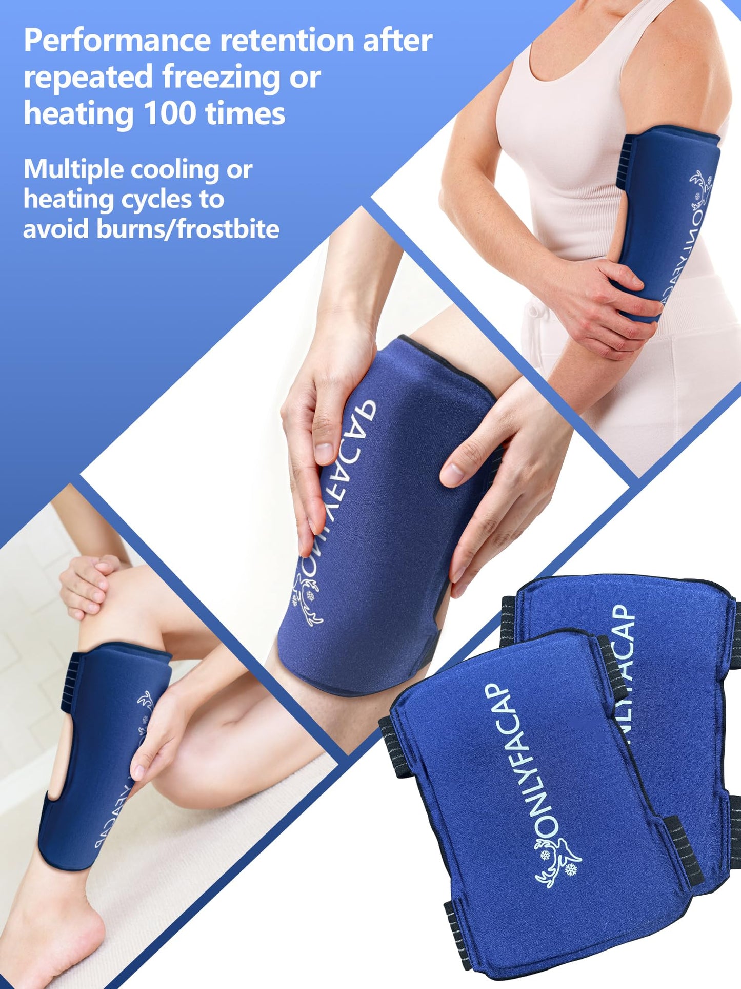 Shin Splint Relief Ice Pack Wraps 2 Pack, Reusable Gel Compression Sleeves with Adjustable Straps for Knee, Ankle, Calf, Elbow Pain Relief & Swelling Reduction