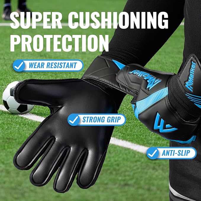 Malker Goalkeeper Gloves Soccer Goalie Gloves with Strong Grips Palms Anti-Slip Latex Breathable Football Gloves for Kids Youth Adult