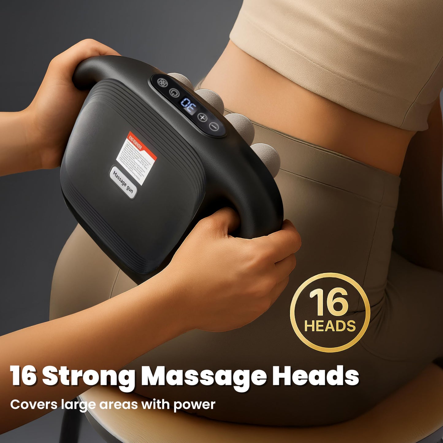 OMEO 16-Head Deep Tissue Massage Gun – Professional Percussion Massager with 30 Intensities & Quiet Motor | Portable Muscle Massager for Pain Relief, Neck, Back, Shoulders & Legs (Black)