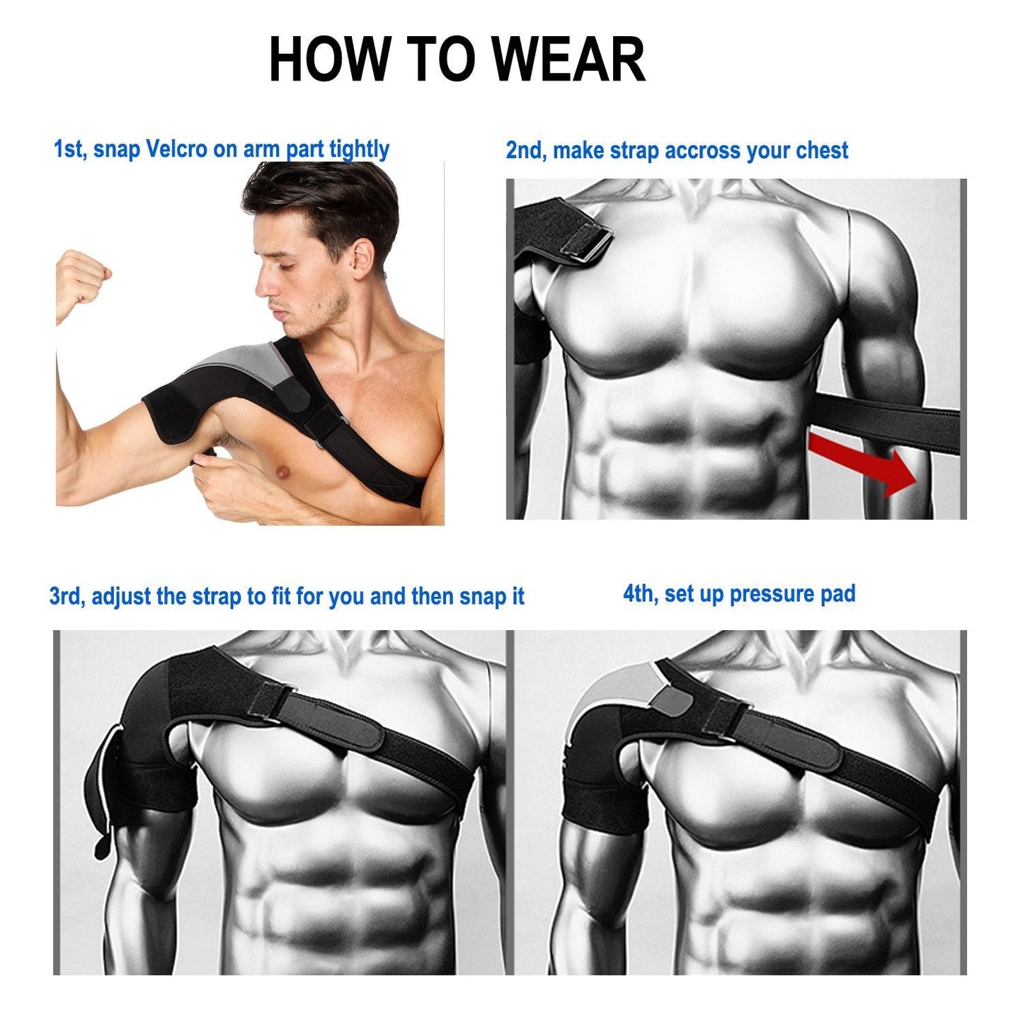 Shoulder Stability Brace Adjustable Shoulder Brace Support with Pressure Pad, Light Breathable Neoprene Rotator Cuff Shoulder Support for Sport, Dislocated AC Joint, Labrum Tear, Shoulder Pain - Right