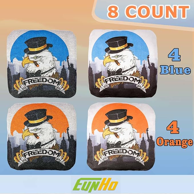 EunHo Cornhole Bags Regulation Dual Sided Set of 8, Professional Cornhole Bean Bags Slick & Sticky Side Bags with Carry Bag
