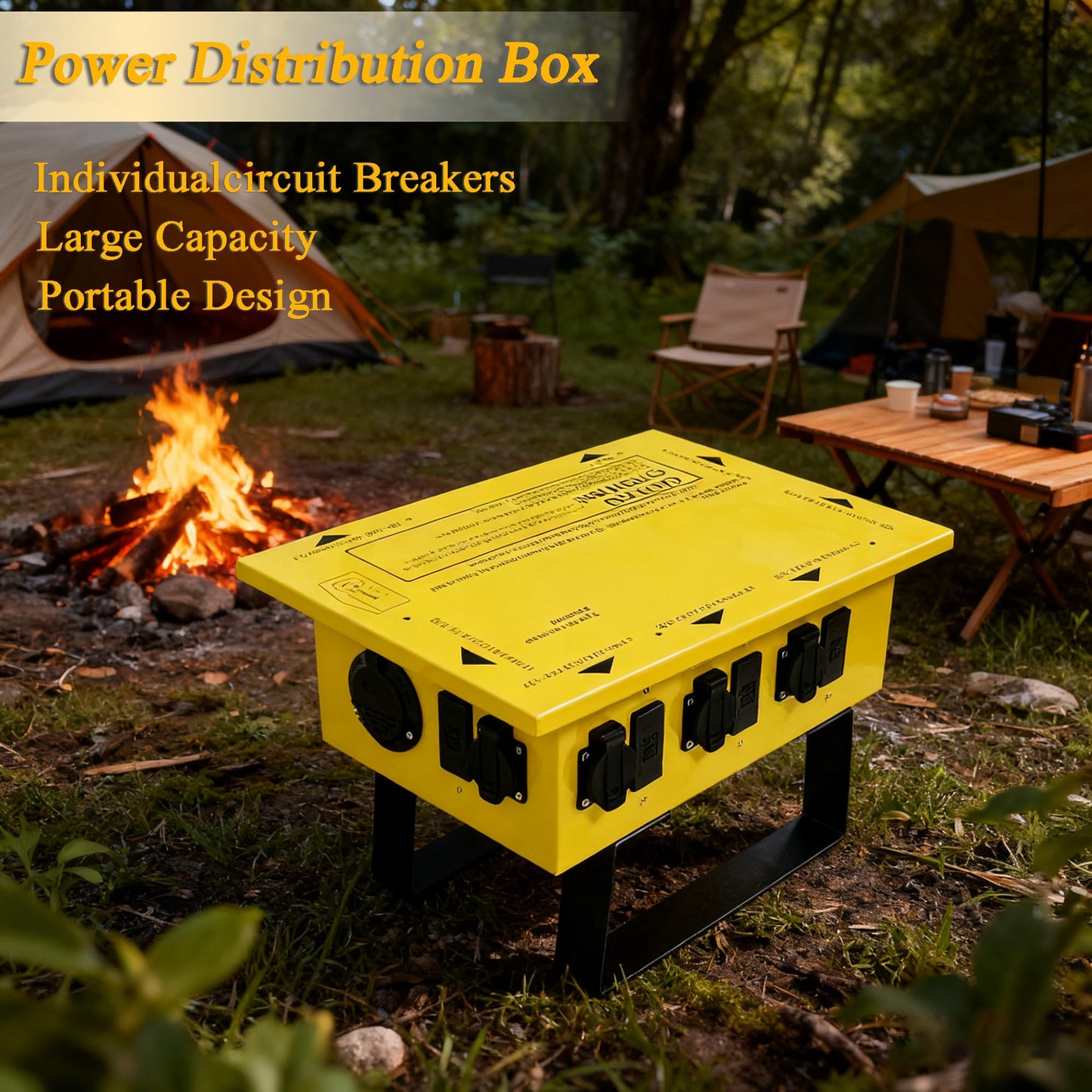 Power Distribution Box,50-Amp,125/250V,Temporary Power Box,Equipped with Individually Controllable Sockets and Circuit Breaker,Ideal for Temporary Power Needs