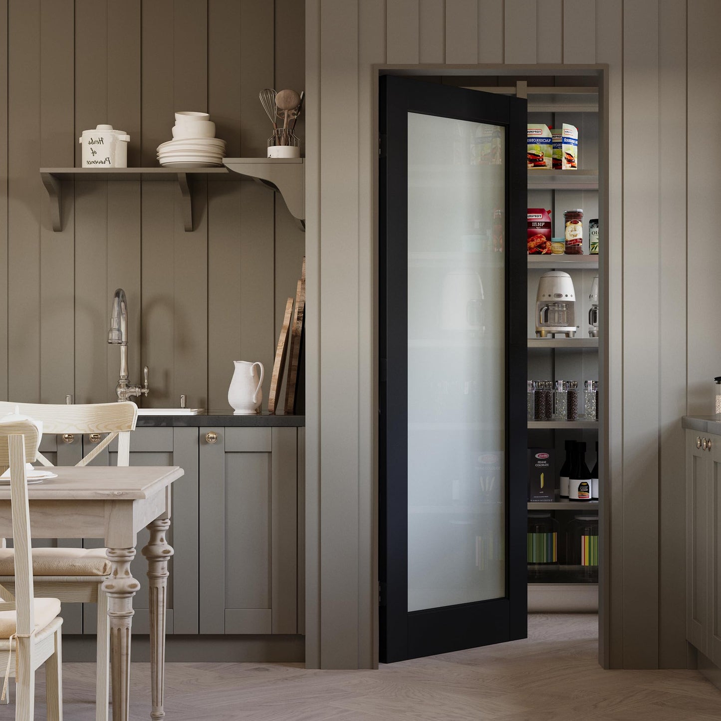 32 x 80 Black Door Slab, Frosted Glass Interior Door Panel, Soild & Finished Shaker as Bedroom Pantry Laundry Closet Doors Sliding Barn Panel, Pre-Built, w/o Hardware, Modern Doors
