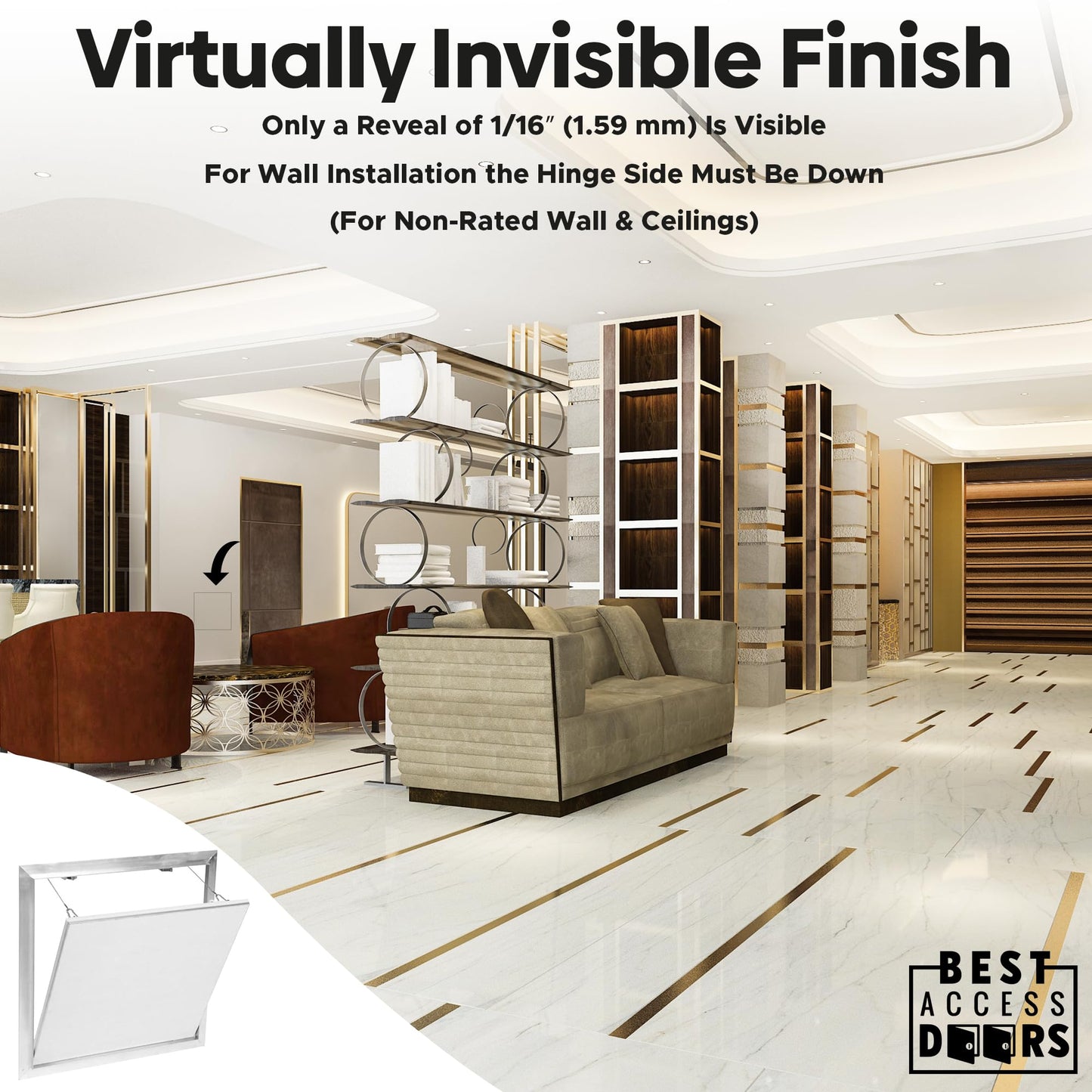 Best 12” x 12” Drywall Inlay Access Panel with Fully Detachable Hatch, 5/8” Inlayed Drywall with Touch Latches, Invisa Hatch™ Access Door with Open Pin Hinge, Welded Mill Finish, BA-IVH