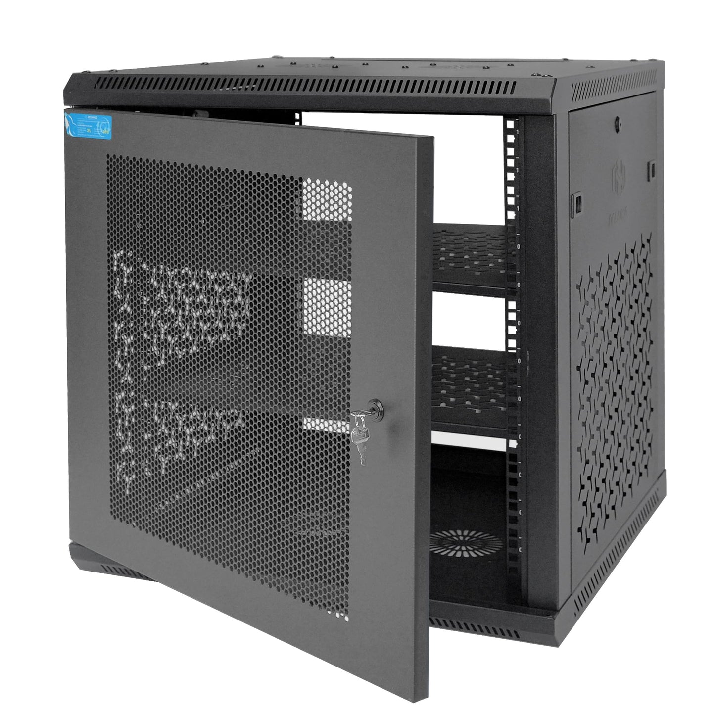 OCEANHUG 12U Wall Mount Server Cabinet with A Lockable Front Vented Door, Cooling Fans, Removable Side Panels - 60cm Depth, 19" Network Rack Including 2 PCS Full-Size Rack Shelves for IT Equipment
