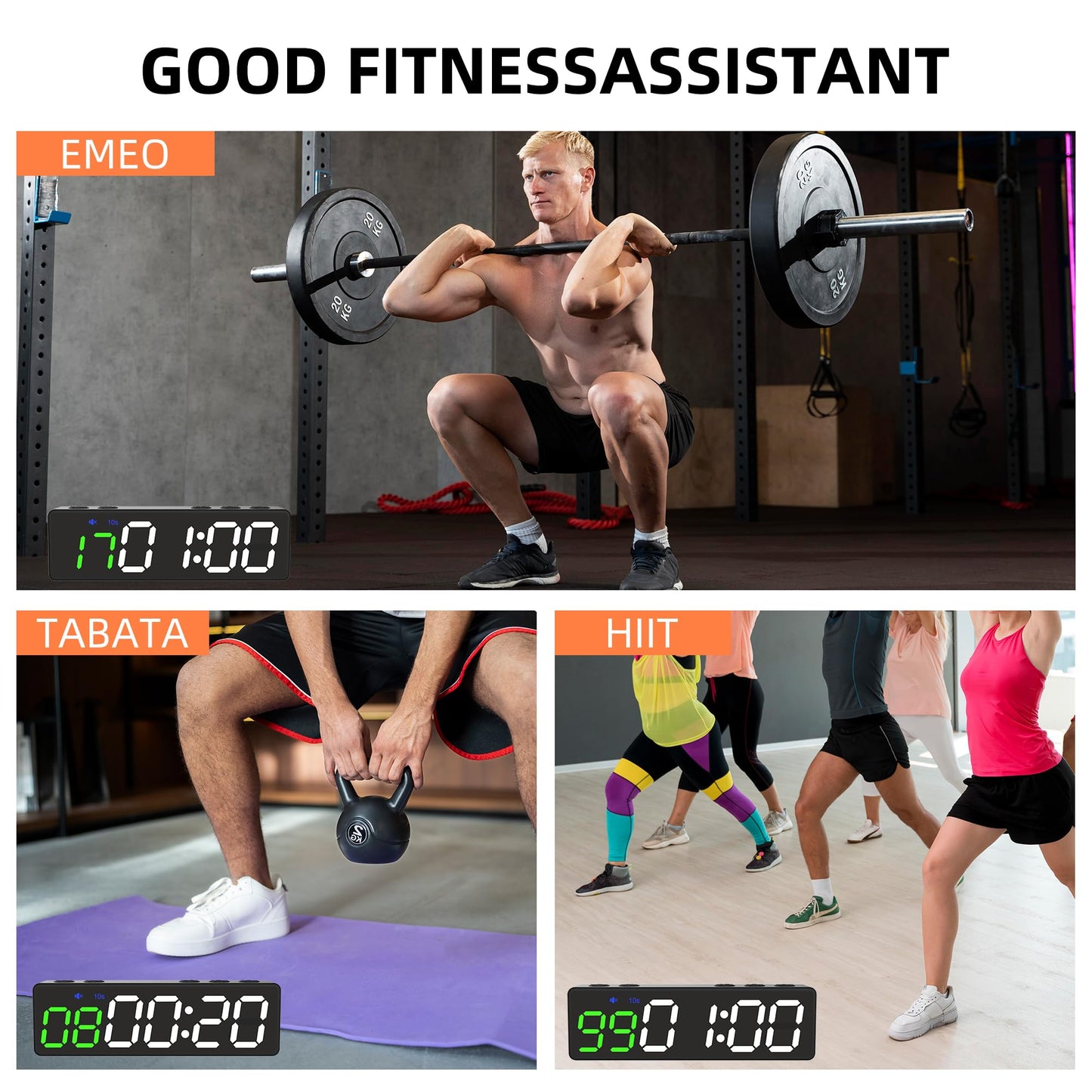 Mini Portable Gym Timer Clock, Large LED Digital Display Screen, Powerful Magnet, Powerful Battery, Count up/Down, Stopwatch, Exercise Interval Timer, Eight Fitness Modes, Suitable for Home and Gym