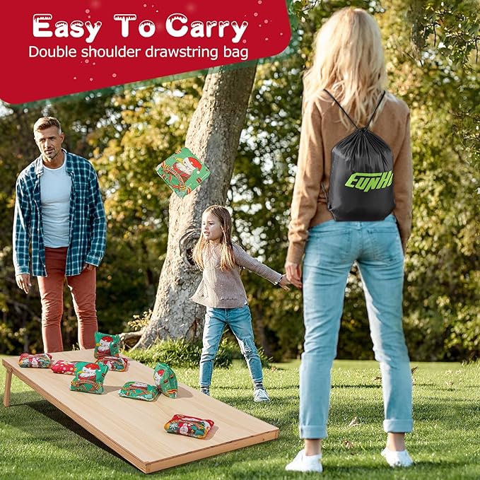 EunHo Cornhole Bags Regulation Dual Sided Set of 8, Professional Cornhole Bean Bags Slick & Sticky Side Bags with Carry Bag