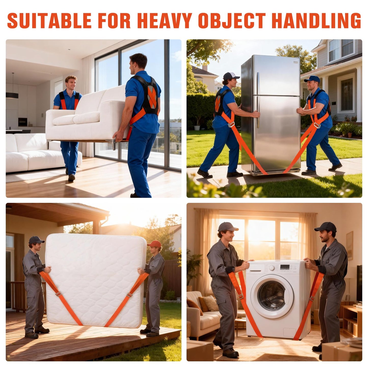 Moving Straps 2-Person Lifting and Moving System Transporting Heavy Objects up to 880lbs Efficiently Safely Suitable for Lifting and Transporting Wardrobes Sofas Furniture (Orange-Red, Standard)