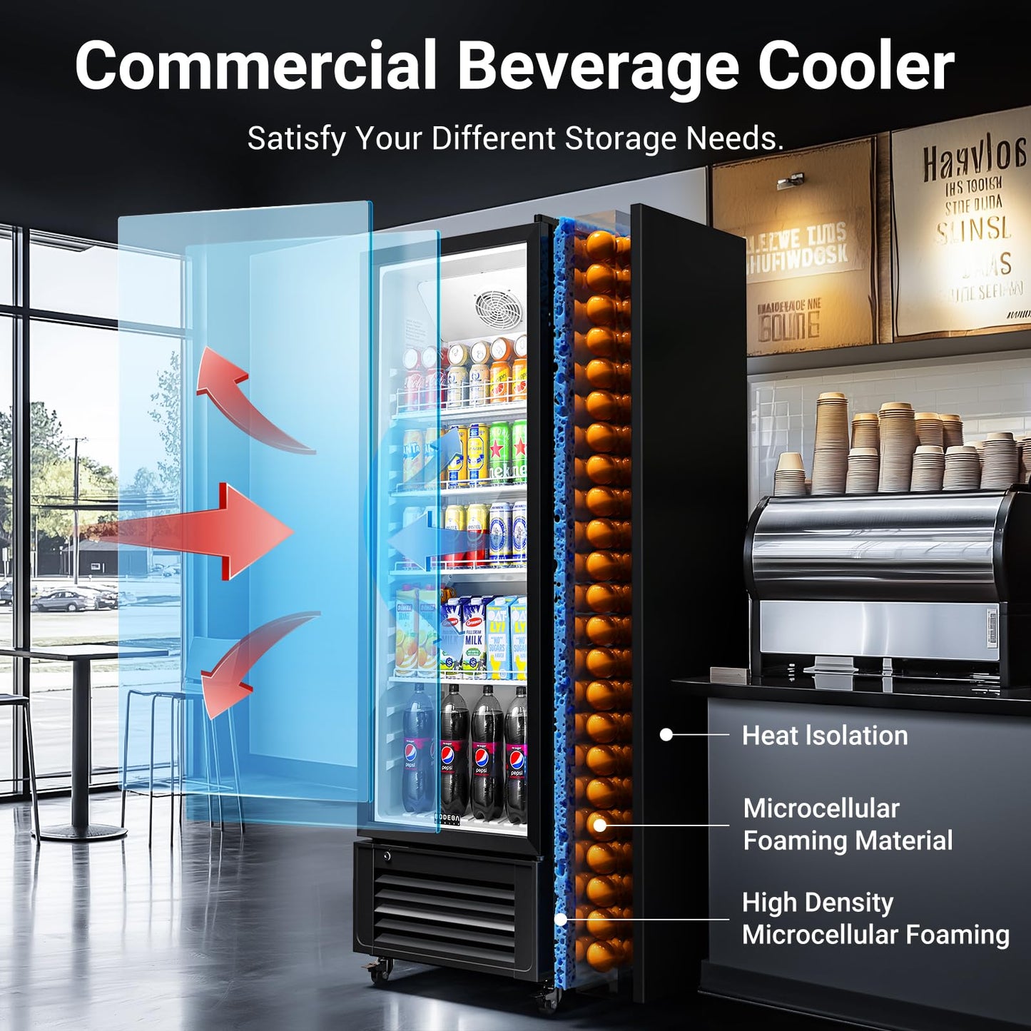 BODEGACOOLER Commercial Beverage Refrigerator and Cooler, 11.5 Cu.Ft Commercial Refrigerators Glass Door Fridge for Bar, drink, Commercial Merchandiser Refrigerator with 312 cans & 192 bottles.