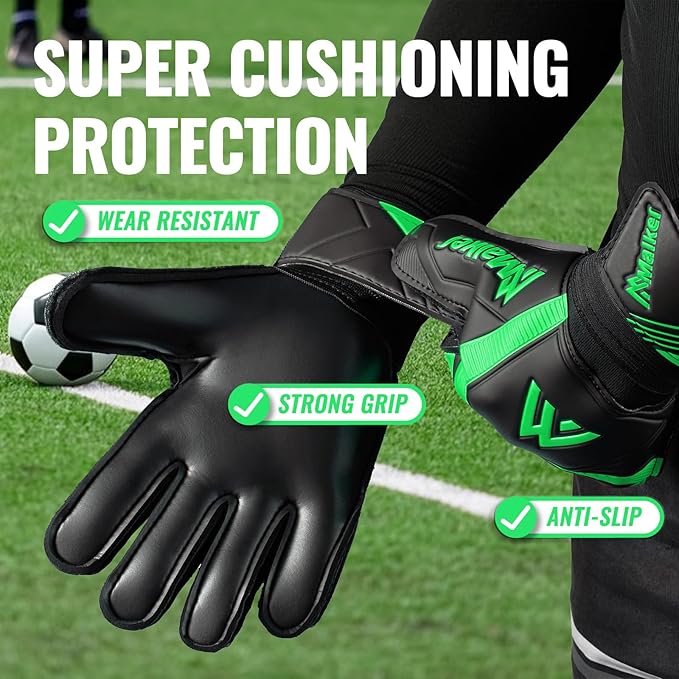 Malker Goalkeeper Gloves Soccer Goalie Gloves with Strong Grips Palms Anti-Slip Latex Breathable Football Gloves for Kids Youth Adult