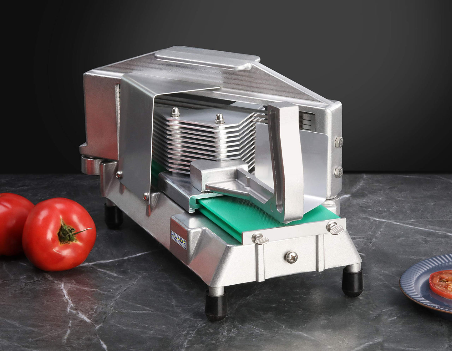 New Star Foodservice Commercial Tomato Slicer, 3/16-Inch, Aluminum Body with Stainless Steel Blades
