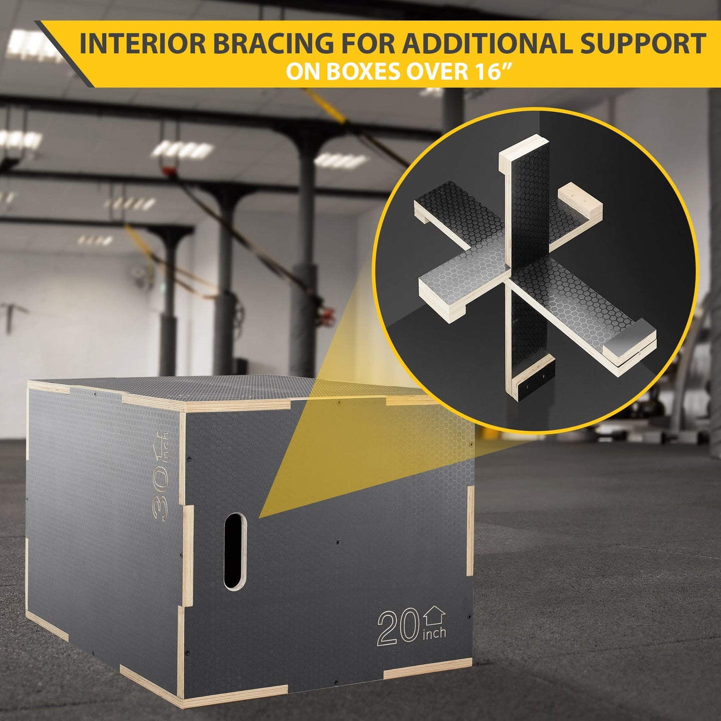 Philosophy Gym 3-in-1 Non-Slip Wooden Plyo Box - 20" x 18" x 16", Wood Plyometric Jump Box for Home Gym, HIIT, Step-Ups, and Strength Training - Gray