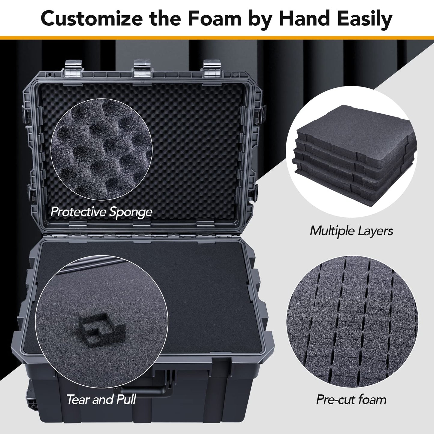 Lykus HC-6540 Large Waterproof Hard Case with Wheels and Customizable Foam, Interior Size 25.6x18.9x15 inch, Suitable for large electronic equipment and more