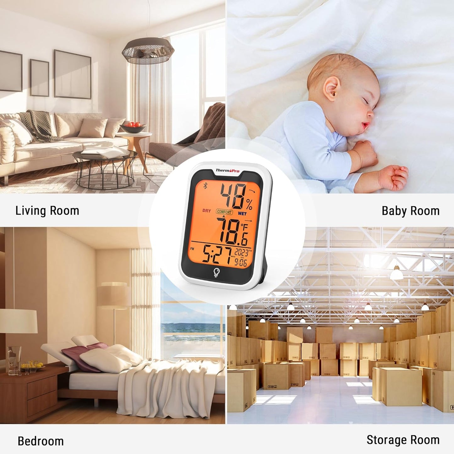 ThermoPro TP358 Bluetooth Thermometer - Smart Temperature & Humidity Sensor with Clock | 260Ft Range