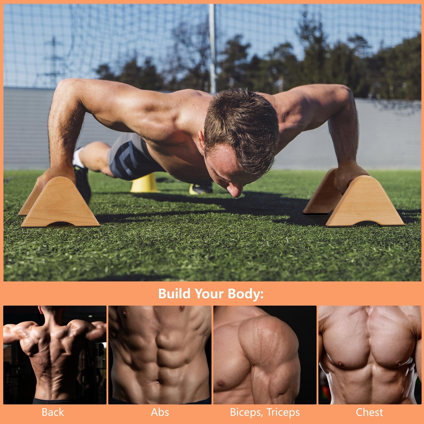 Purife Solid Wood Calisthenics Parallettes Bars Push up Handles 1 Pair, Strength Training Pushup Stands, Parallel Pushup Handstand Bars for Home Gym Workout