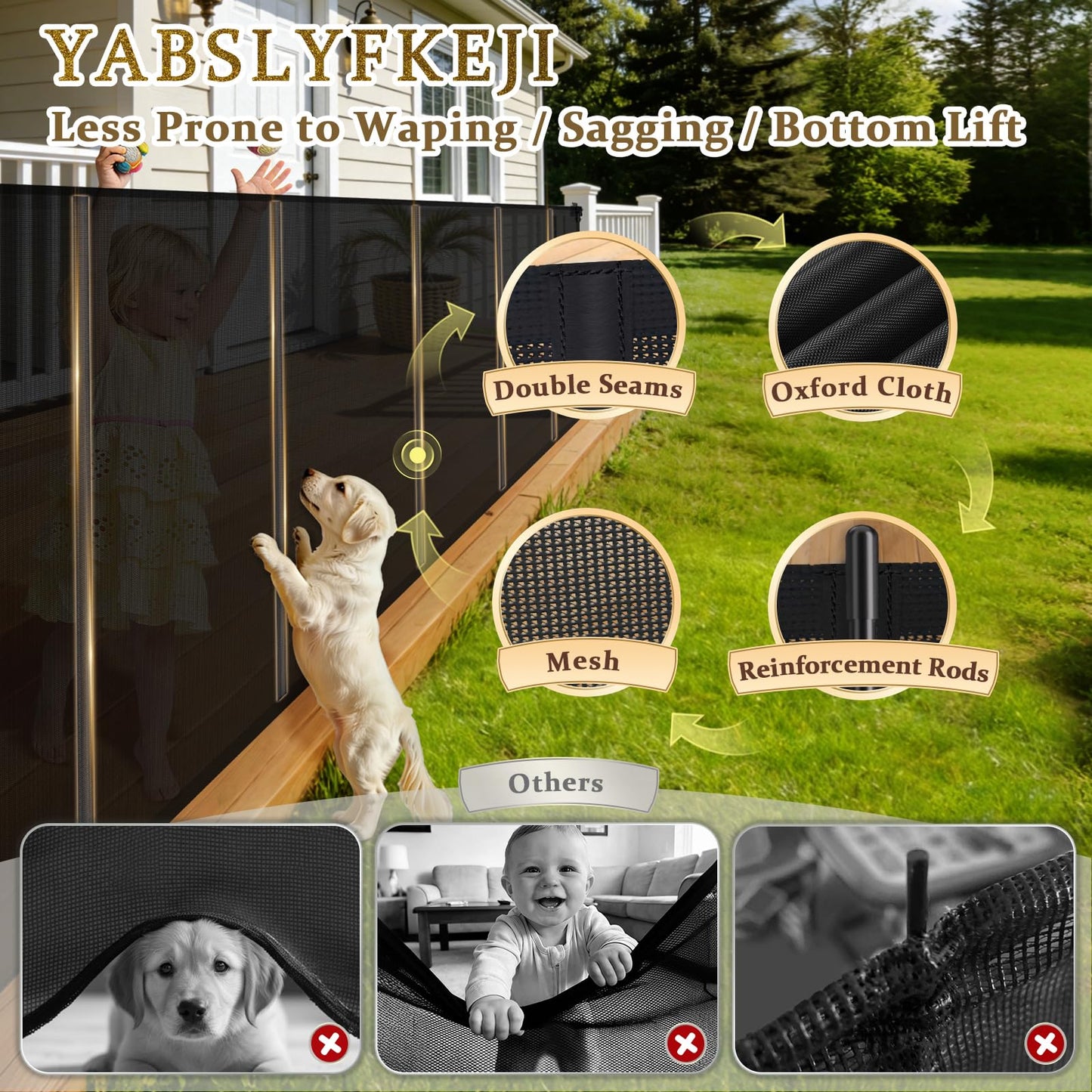 Retractable Baby Gates Extra Wide 200 Inch, 42 Inch Tall Mesh Dog Gate with Reinforcement Rods, Hardware Mounted Safety Gate for Large Openings, Stairs, Garage, Deck, Driveway, Indoor Outdoor, Black