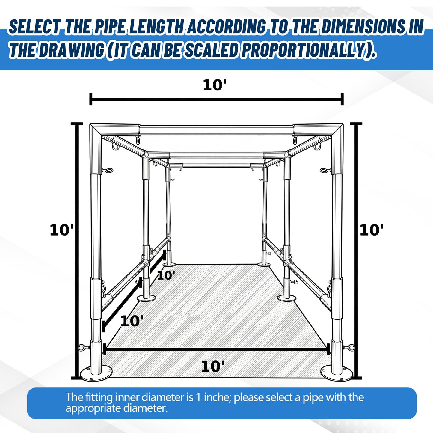 Frienda Flat-Top Canopy Fittings Connects 1" Pipes, 6-Leg Flat-Top Carport Frame Connectors Kit DIY Project for Low-Slope Roof Carport, Shed, Gazebo, Greenhouse, Shelter Deck, Pipes Not Included