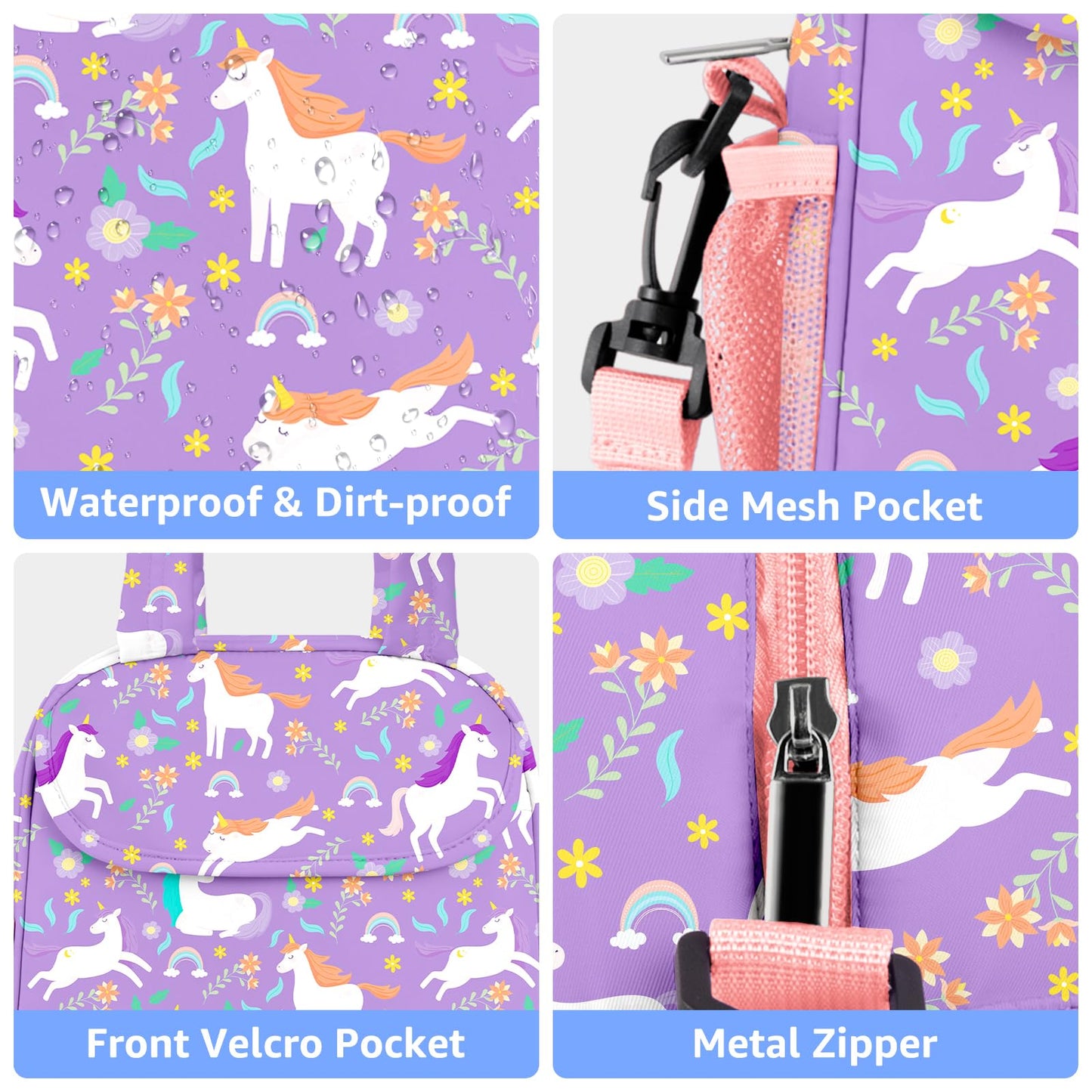 ZAZIWZ Lunch Bag for Kids Insulated Lunch Boxe for Girls Boys Small Reusable Cooler Tote Lunchbox Back to School Cute Lunchbag for Teens (unicorn)