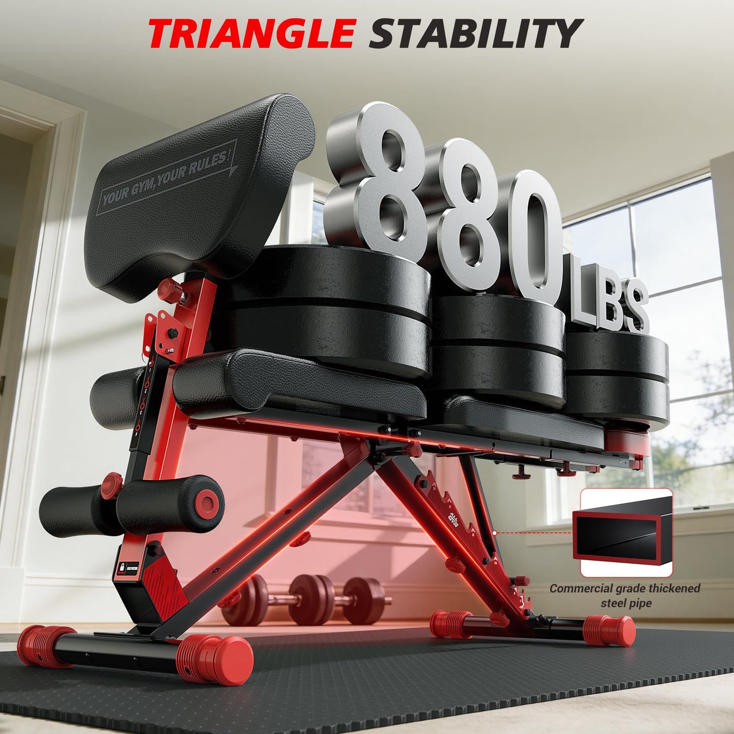 XDDIAS Workout Bench, Foldable Weight Bench with Variable Resistance Training Set, 880LBS Adjustable Bench with Leg Extension, Preacher Curl, Extended Headrest, Incline Decline Flat Bench for Strength Training