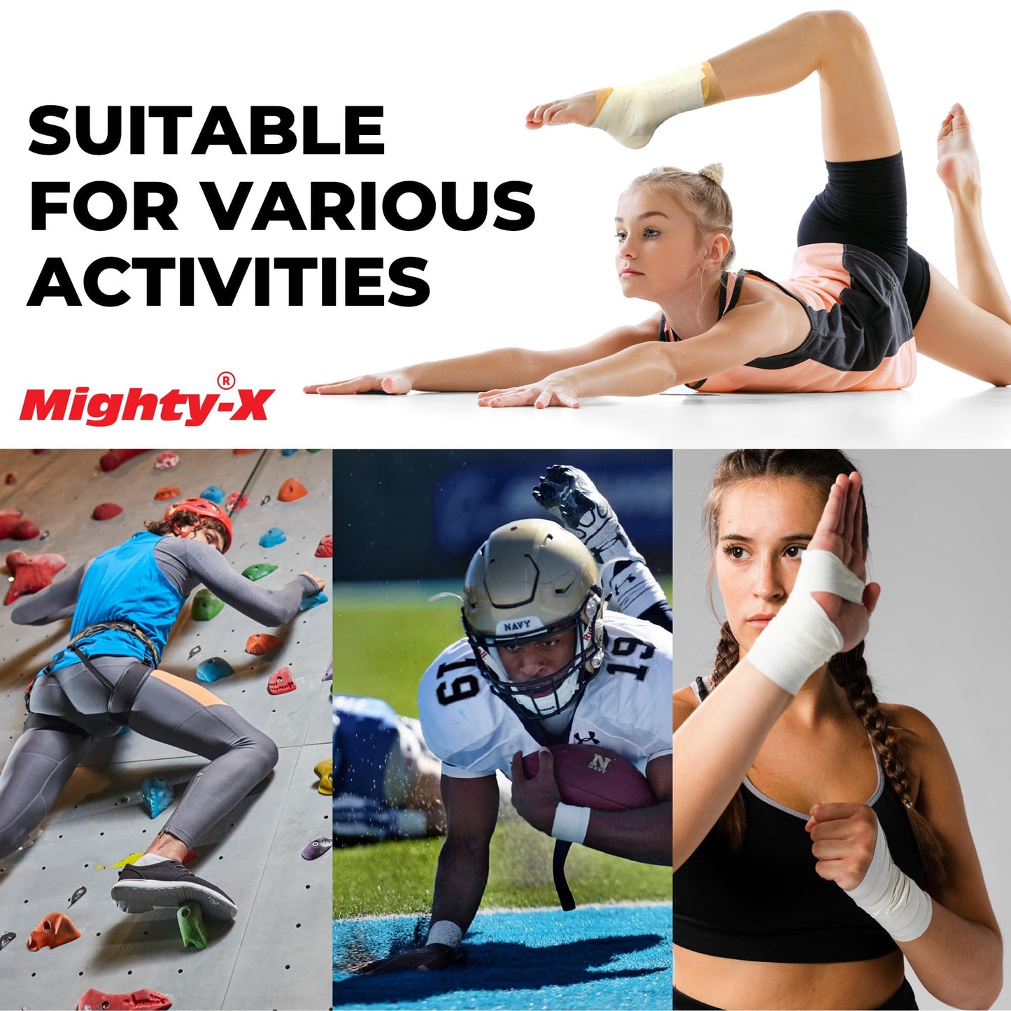 Premium White Athletic Tape for Injuries - 3 Pack with Pre-wrap - Easy Tear & No Sticky Residue - Sports Zinc Oxide Tape - Ankle, Wrist, Fingers - Ideal for Soccer, Gymnastics, Boxing