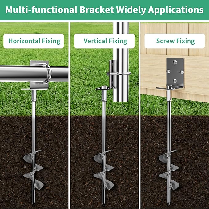Phopich Multi-Purpose Ground Anchors Screw in, Fully Welded Heavy Duty Trampoline Stakes with Brackets, T-Wrench and Adapter for Drill, Earth Anchor kit for Mobile Home, Trampoline, Shed