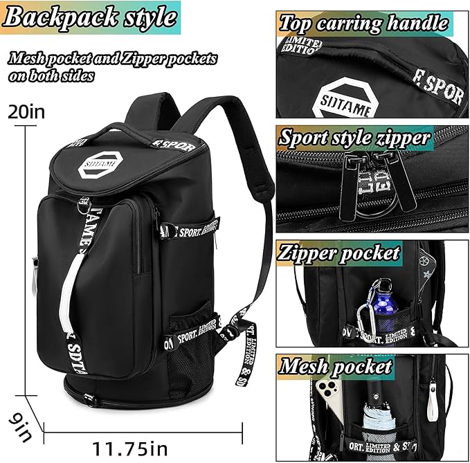 Gym Duffle Bag Backpack with Shoe Compartment,4 ways Travel Backpack for Women and Men,Multi-Functional Weekender bag with Waterproof Layer&Laptop Compartment for Fitness, Travel,Camping