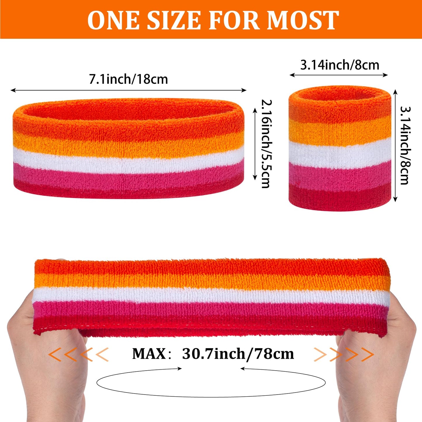 ONUPGO 6 Pieces Sweatbands Set - Sports Headbands Wristbands for Men & Women,Cotton Terry Cloth Sweatband for Tennis,Basketball,Gym,Working Out - Moisture Wicking Elasticity