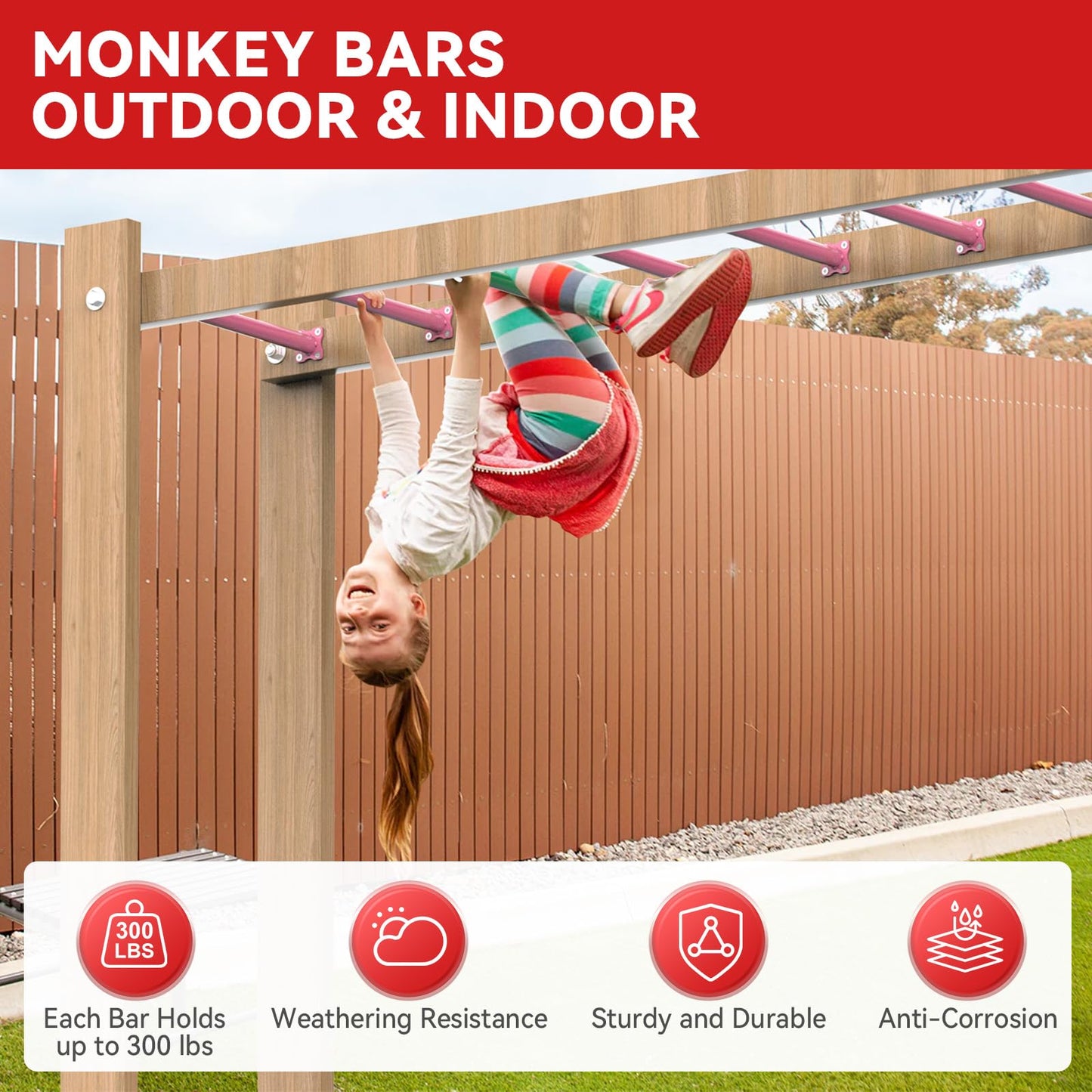 SUNSHINE FARMRE 16.5 Inch Monkey Bars Kit Playground Monkey Bar Ladder Rungs for Backyard Indoor Outdoor Metal Monkey Bars Swing Set Playset Accessories (Pink, 12 Pcs)