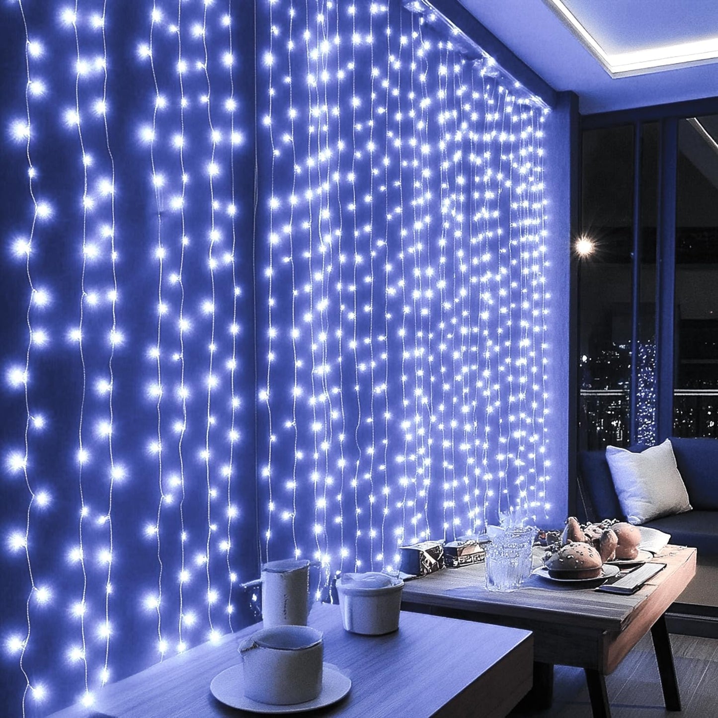 Dazzle Bright 300 LED Curtain String Lights, Waterproof, 8 Lighting Modes, White, Model CL-300CC