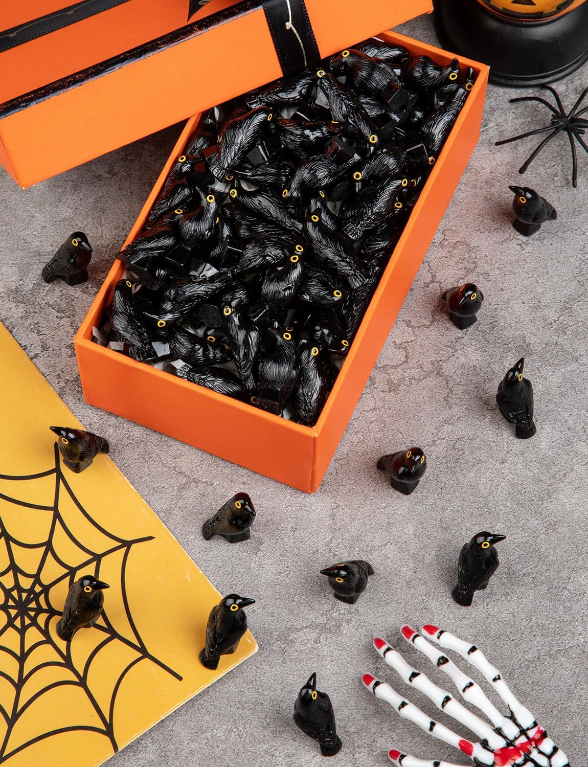 Skiennix Mini Resin Crows - Halloween Decor Figurines | 100 Pcs Black Raven Ornaments for Crafts & Parties