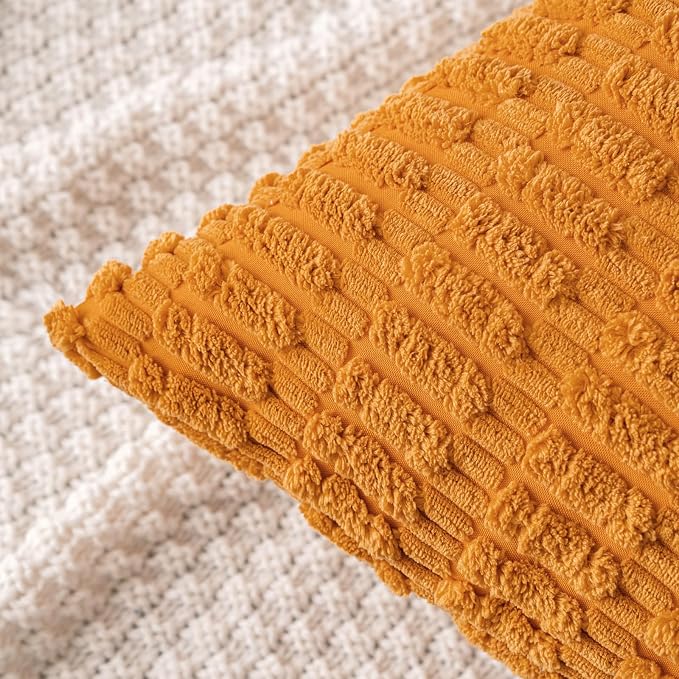 MIULEE Pack of 2 Burnt Orange Corduroy Decorative Lumbar Pillow Covers 20x12 Inch Soft Boho Striped Throw Pillow Covers Modern Farmhouse Home Decor for Summer Sofa Living Room Couch Bed