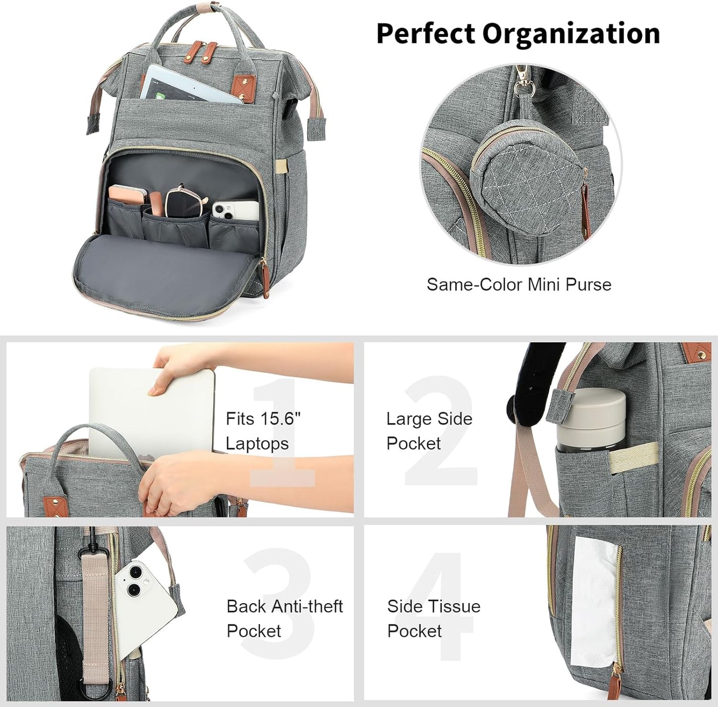 Backpack 15.6 inch Backpack Daypack GAEKEAO Laptop for Women Travel Work Purse with USB Port Casual for Nurse Teacher