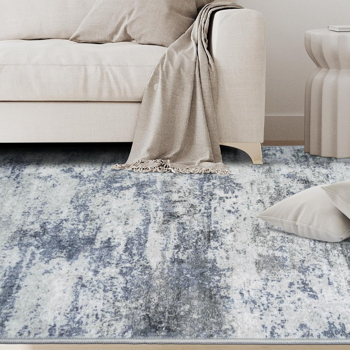 Skiennix 6x9 Area Rug - Washable Abstract Design for Living Room, Dining Room & Bedroom - Non-Slip Blue Grey