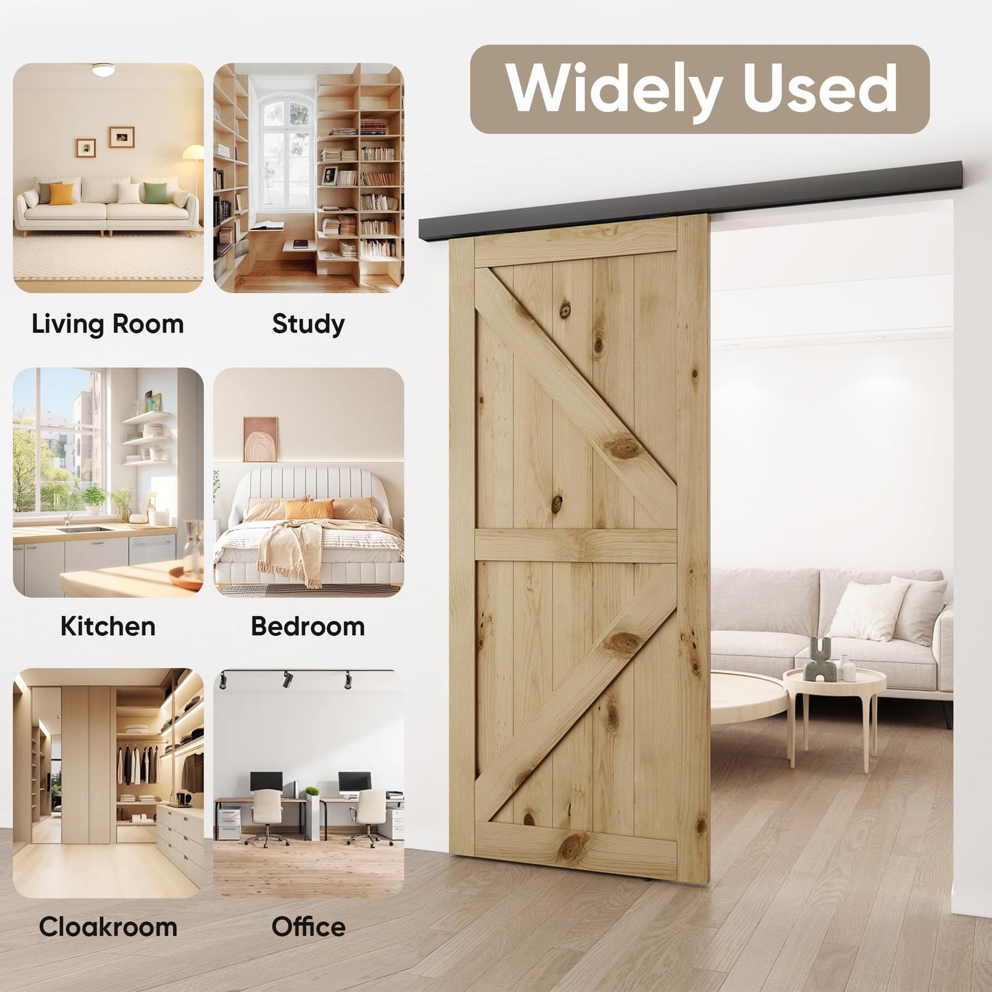 JUBEST 8FT Sliding Barn Door Hardware Track Kit, Aluminium Alloy Box Rail Wall Mount Barn Door Hardware, for Interior Wooden Door