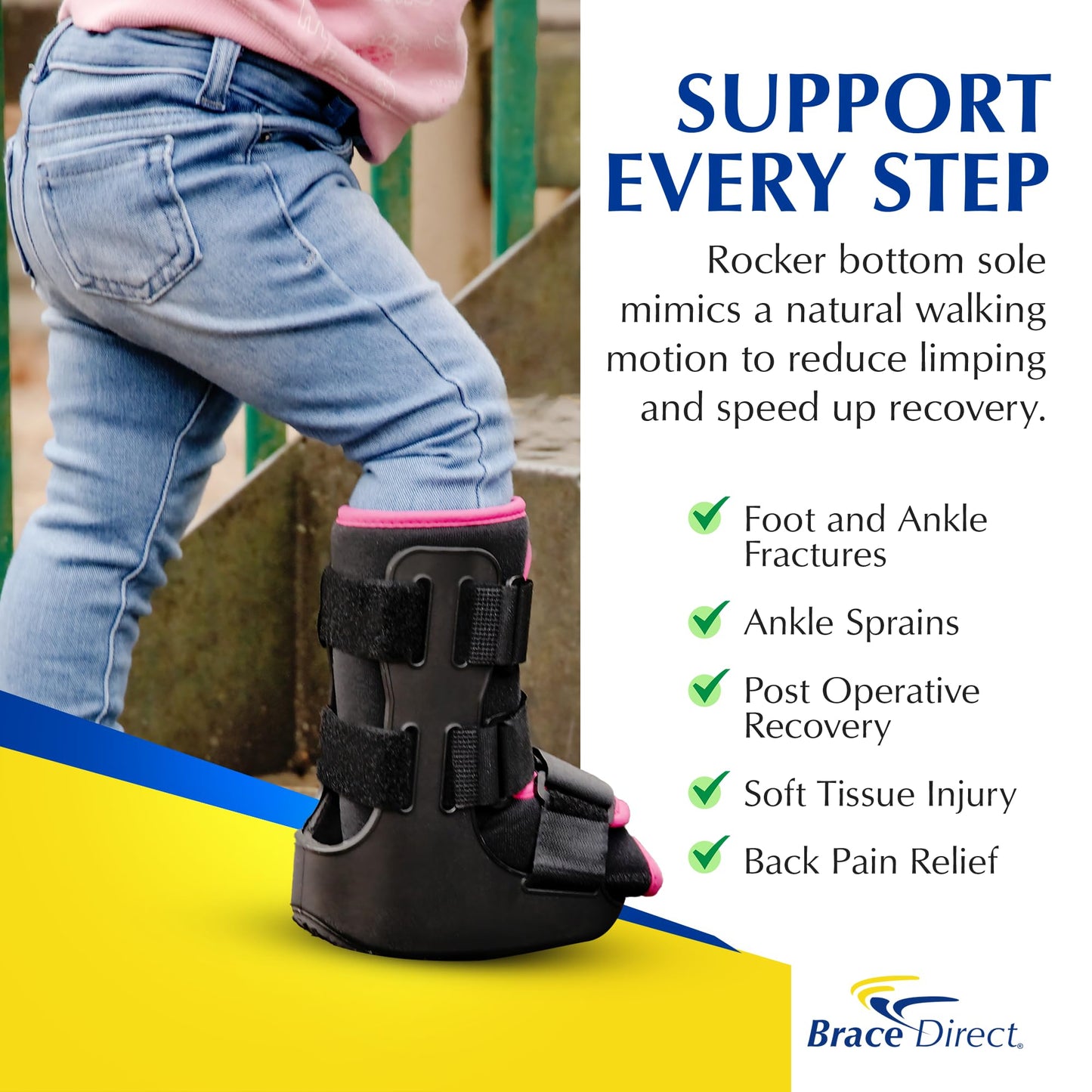 Brace Direct Pediatric Walking Boot – Kids Fracture Boot for Foot Injuries, Ankle Sprains & Post-Op Recovery, Pink PDAC L4386, L4387 (Large, US Kids 11.5K–1.5)