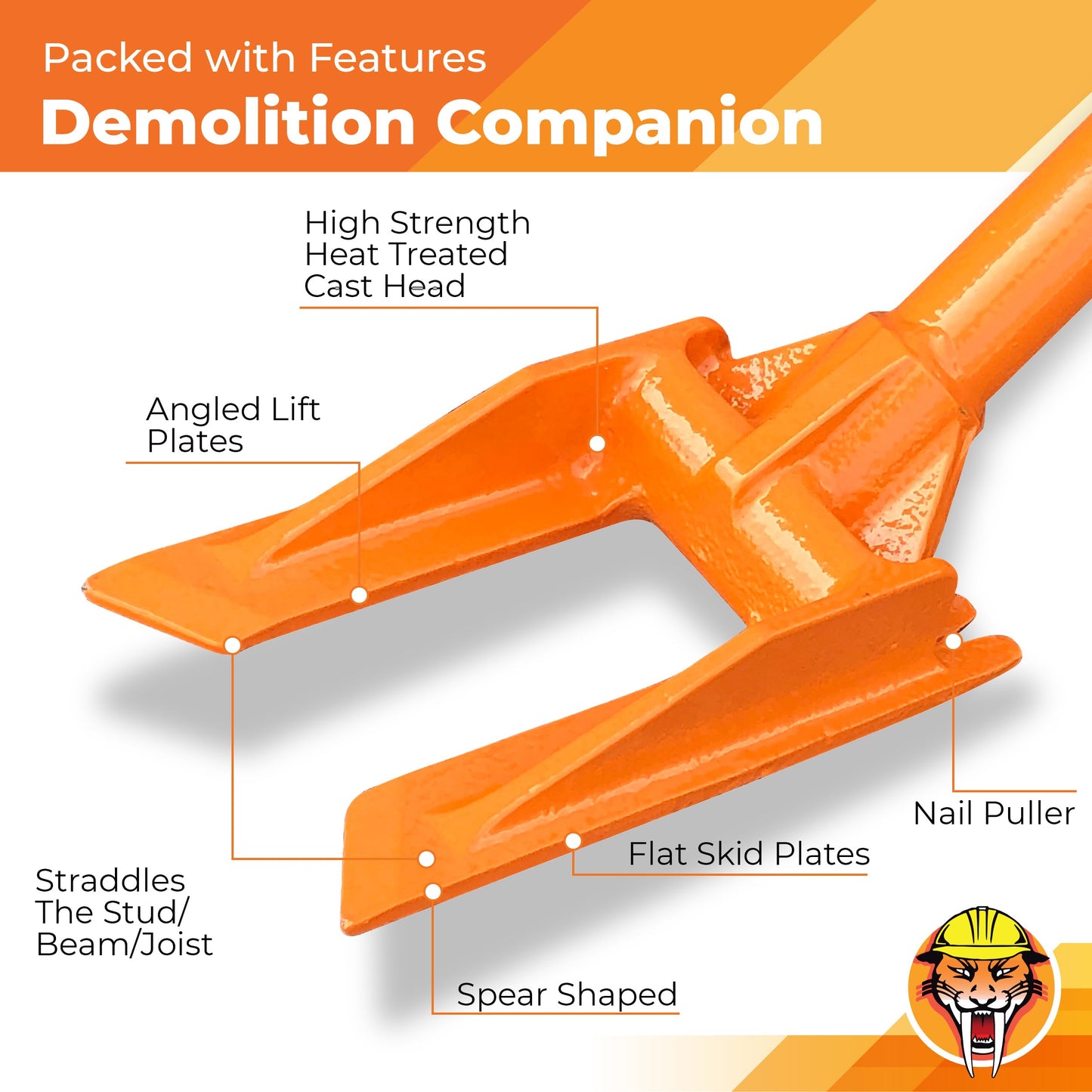 Gutster 48” Demolition Pry Bar & Crowbar – Oval Handle Wrecking Bar for Ceiling & Wall Demo – Heavy Duty Nail Puller Tool for Contractors, Firefighters & Home Renovations