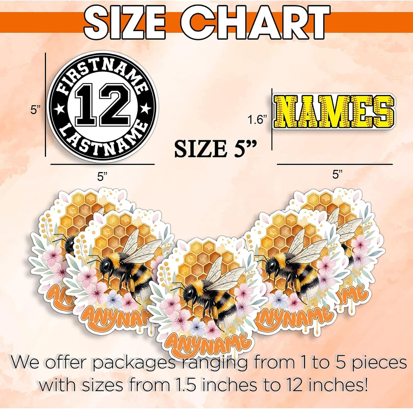 Custom Bee Name Sticker Personalized Text Floral Honeybee Honeycomb Flower Nature Animal Lovers Waterproof Vinyl