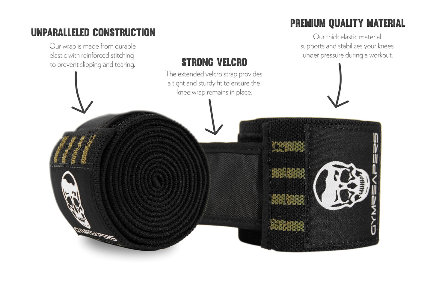 Gymreapers Knee Wraps (Pair) with Strap for Squats, Weightlifting, Powerlifting, Leg Press, and Cross Training - Flexible 72" Knee Wraps for Squatting - for Men & Women (Military Green)
