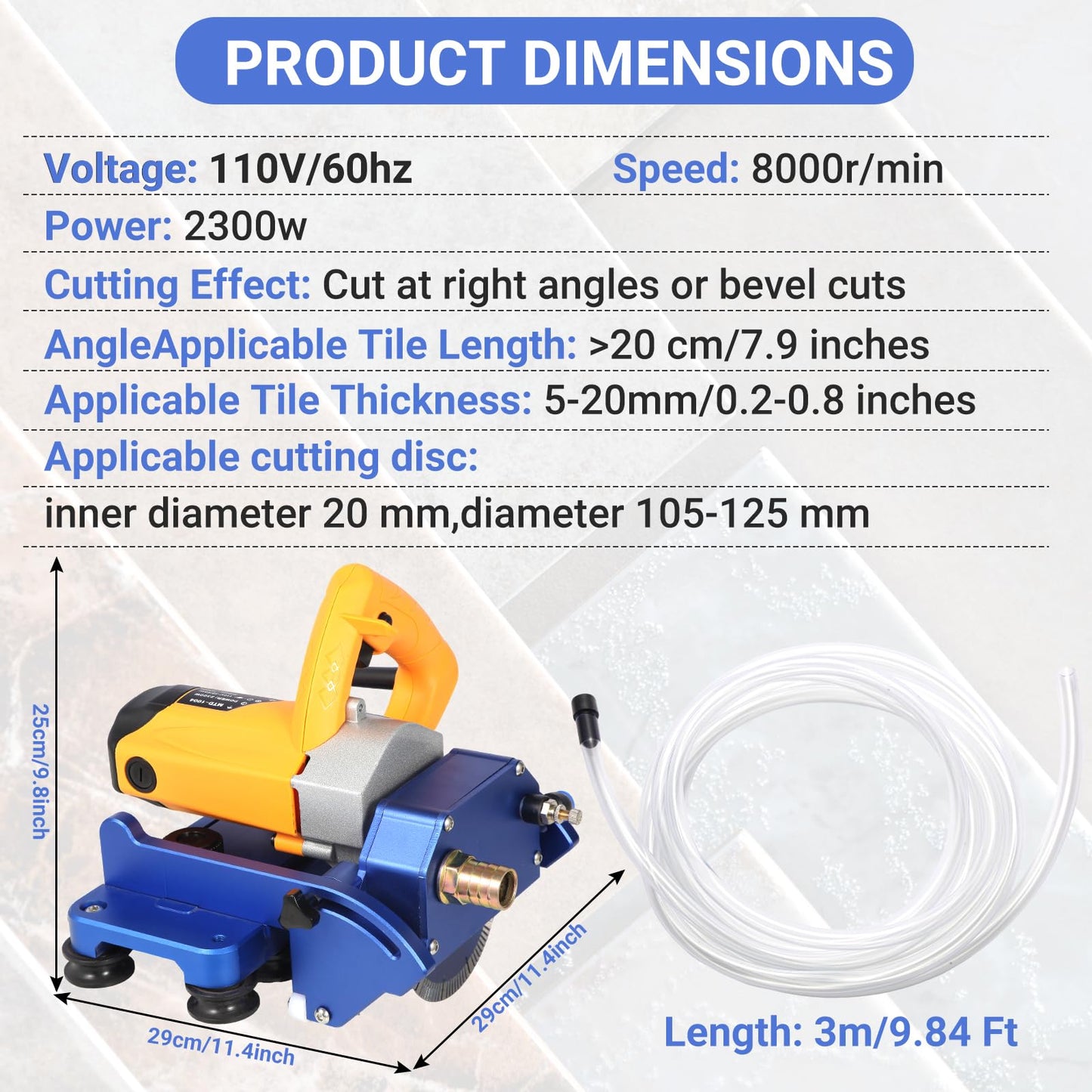 Electric Orbital Tile Cutter, 2300W Angle Grinder 8000RPM, 71" Cutting Length, Wet & Dry Blades, Bevel & Chamfer, Dual 1.05m Tracks with Suction Cups & Clamps, Water Pump & Tool Bag
