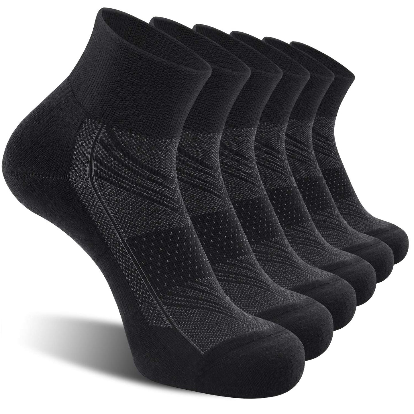 CS CELERSPORT 6 Pack Men's Ankle Socks with Cushion, Sport Athletic Running Socks, Black, Large