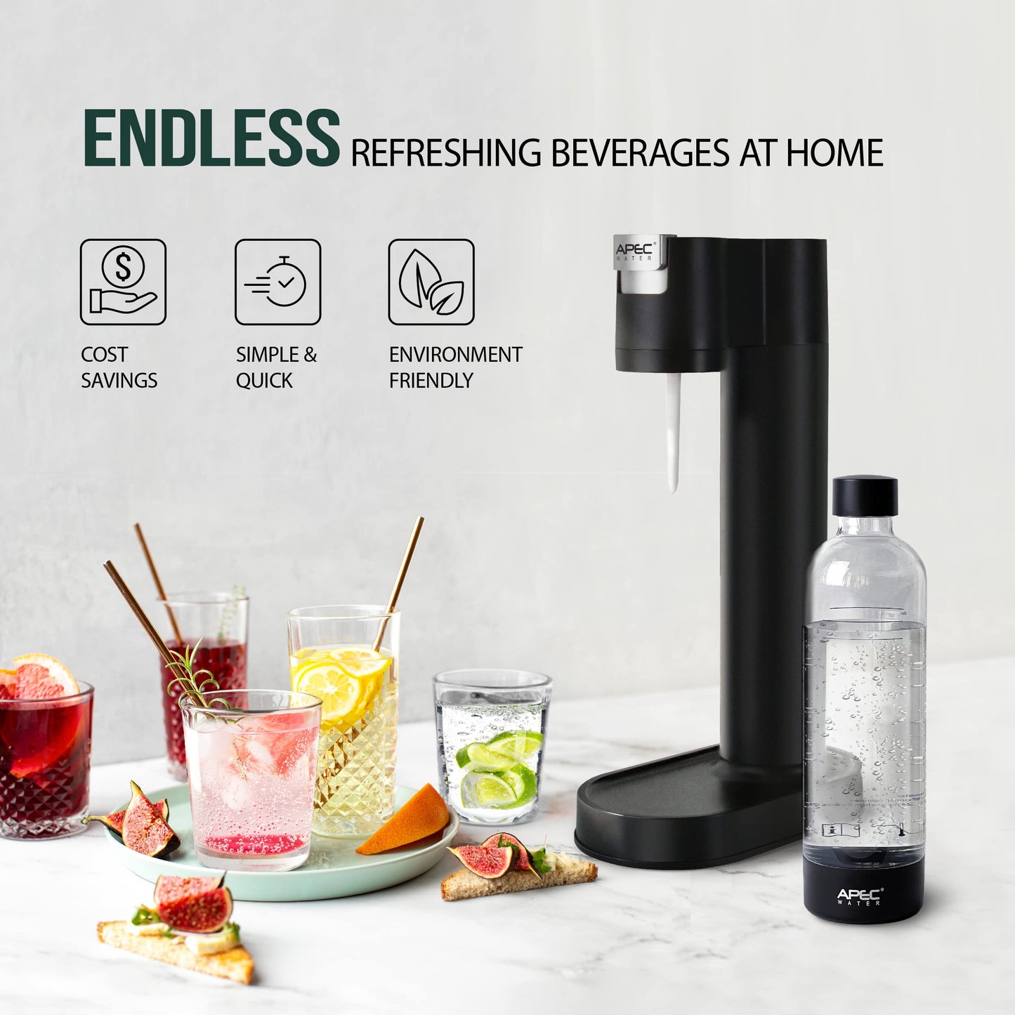 APEC WATER Sparkle Home Soda Maker - Quickly Carbonates Water to Make Any Drink Fizz Into Bubbly Soda/Water, Premium 0.8L PET Bottle (CO2 Cylinder NOT Included)