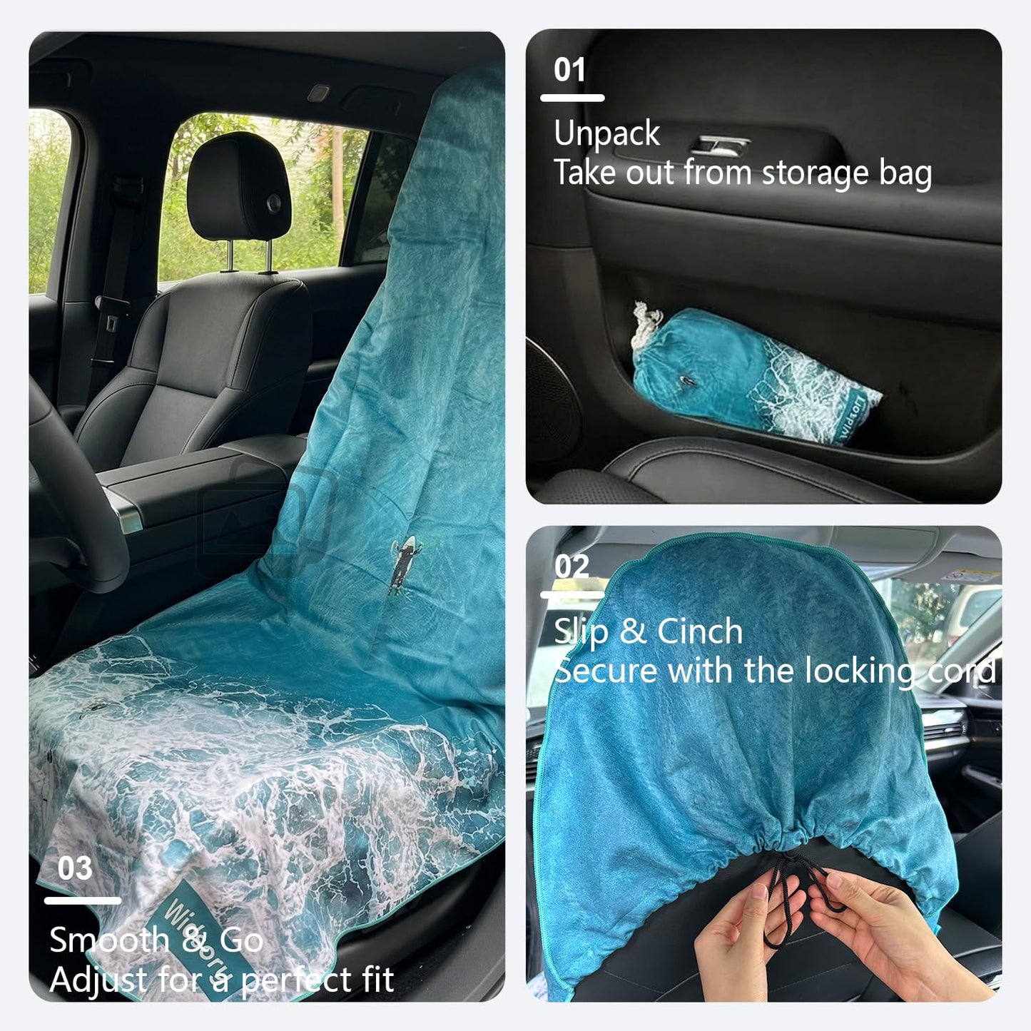 Widsory Car Seat Cover Towel – 300GSM Heavy Duty Microfiber Seat Protector, No-Slip Drawstring Headrest Lock, Sweat & Sun Protection for Gym, Beach, SUV & Truck, Machine Washable