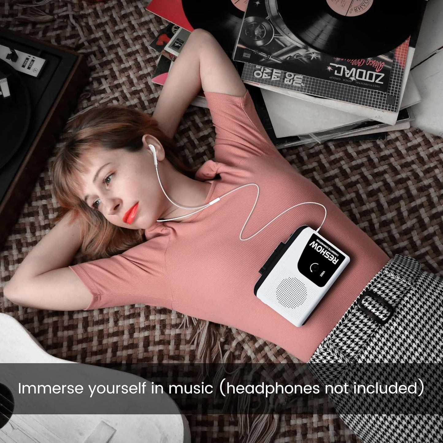 Cassette Cassette MP3 Reshow Player Recorder, Portable to Converter with USB-C, Built-in Speaker, Audio Tape to Digital
