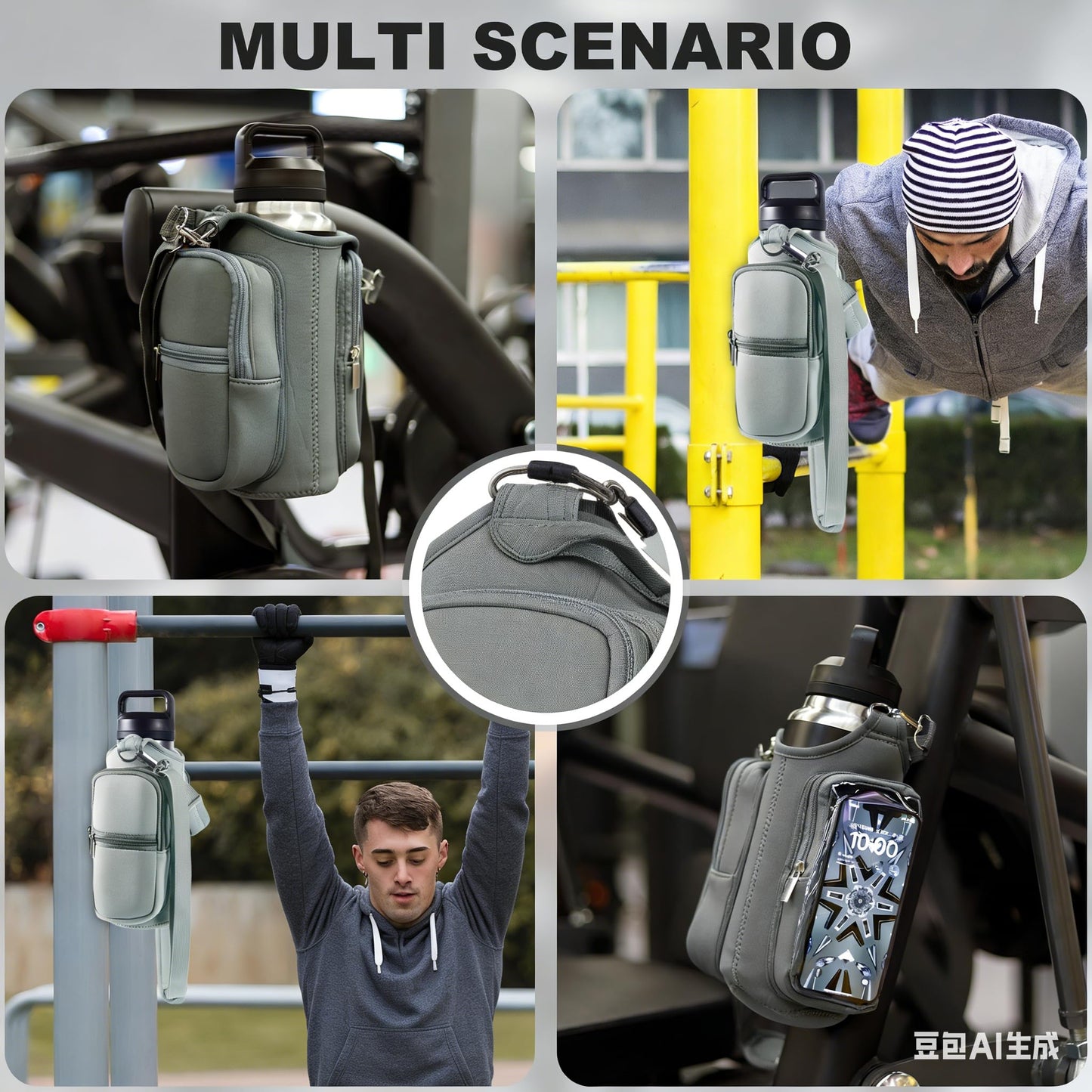Magnetic Gym Bags for Men & Women with Adjustable Strap,Magnetic Bag Water Bottle Holder for Travel, Work,Sports,Water Bottle Sling Bag with Pocket (Gray)