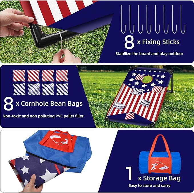 NZQXJXZ 3x2 ft Cornhole Board Set with 8 Bean Bags and Carrying Bag, Outdoor Toss Game Set for Kids and Adults, Portable Corn Hole Sets for Beach Lawn Backyard