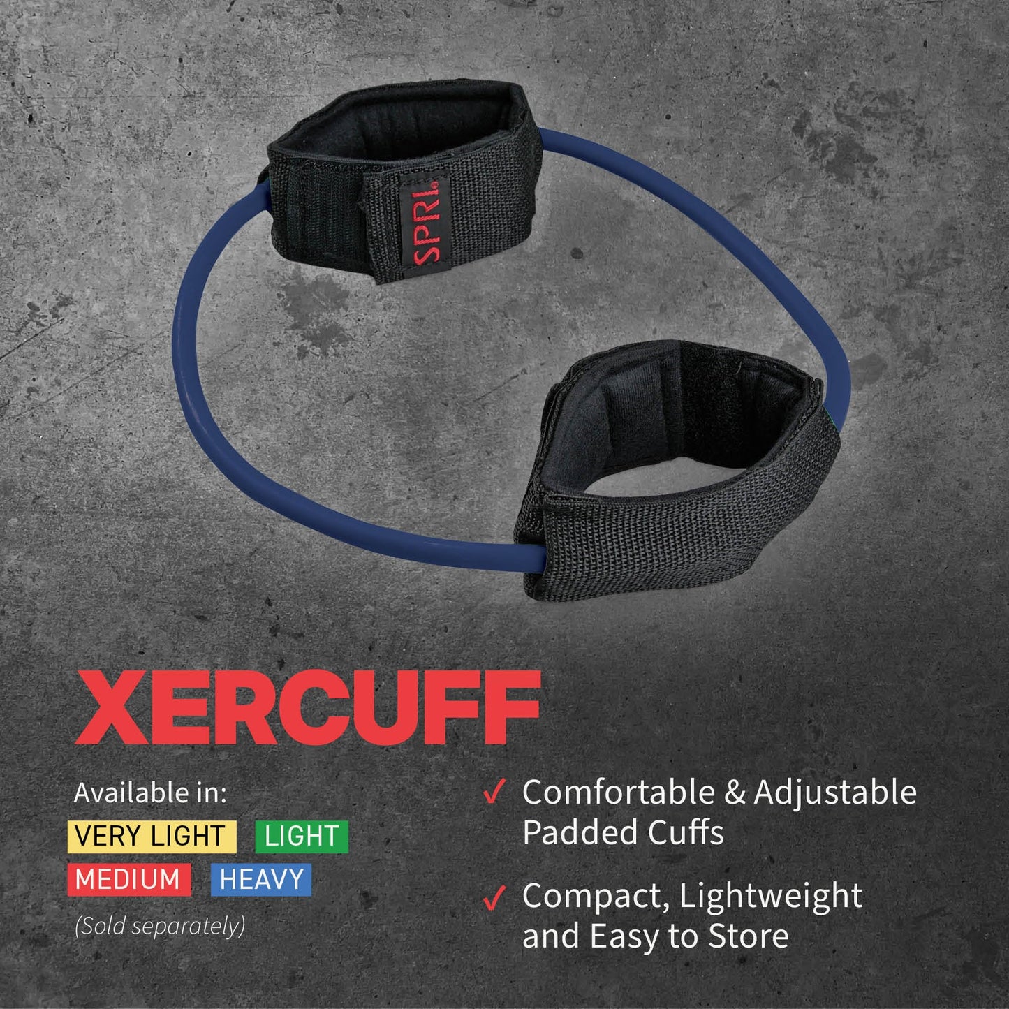 SPRI Xercuff Leg Resistance Band Exercise Cord with Non-Slip Padded Ankle Cuffs, Red, Medium