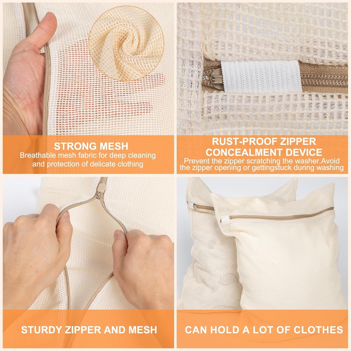 Skiennix 4-Piece Organic Cotton Mesh Laundry Bags - Durable, Breathable Design for Delicate Items